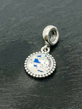 Pandora Greece Flag Exclusive Charm Sterling Silver Dangle Charm Jewelry
